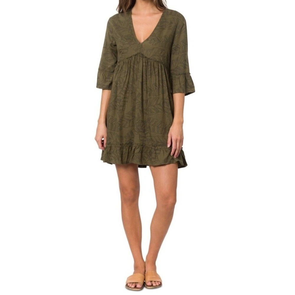 Hurley Dress Women's Medium Junior Green Kamila A Line‎ Empire Waist Ruffled